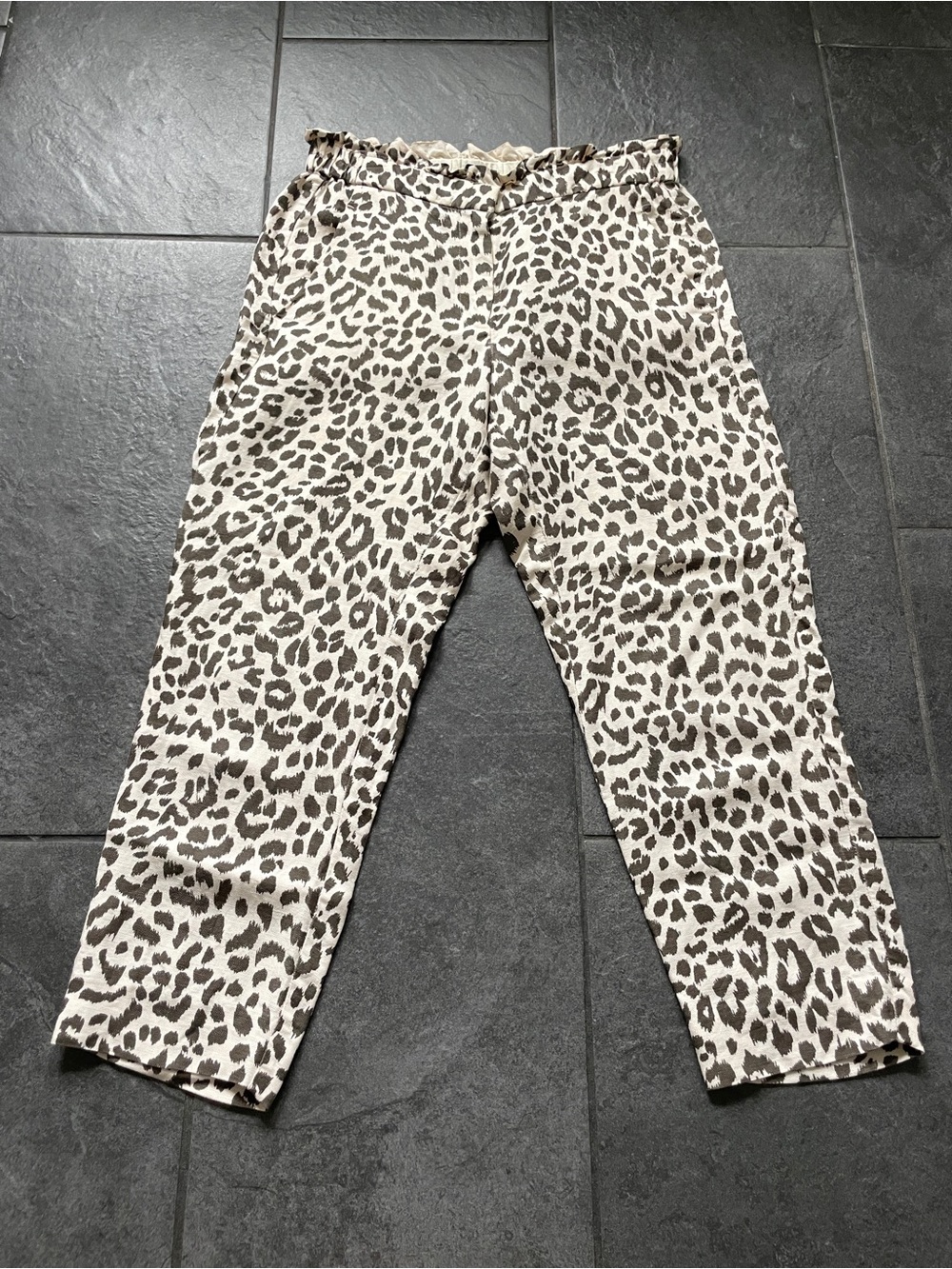J. Crew Leopard Print Linen-Blend Paperbag Pants Cream & Brown - Picture 7 of 10